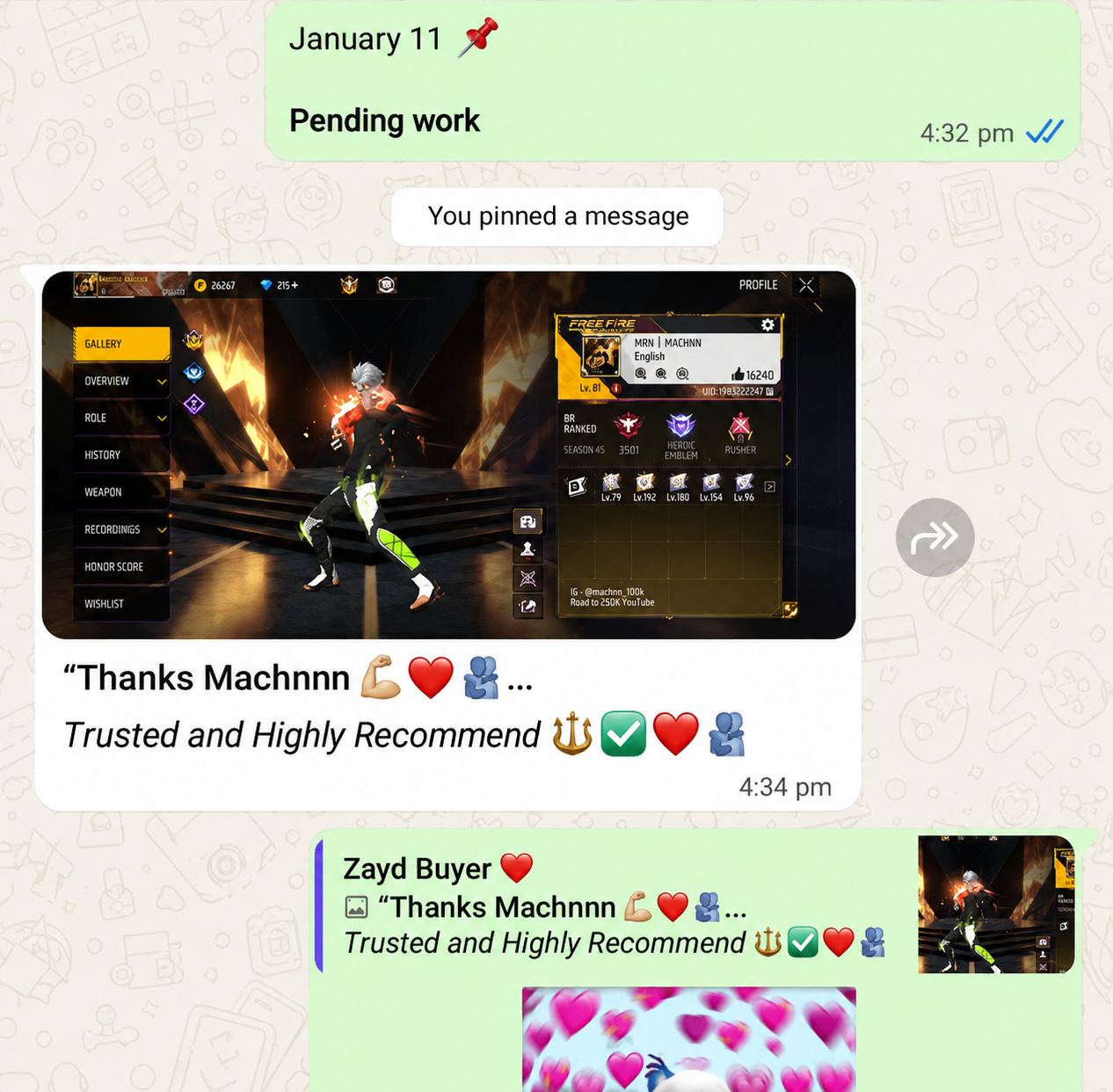 Live WhatsApp chat confirming a sale
